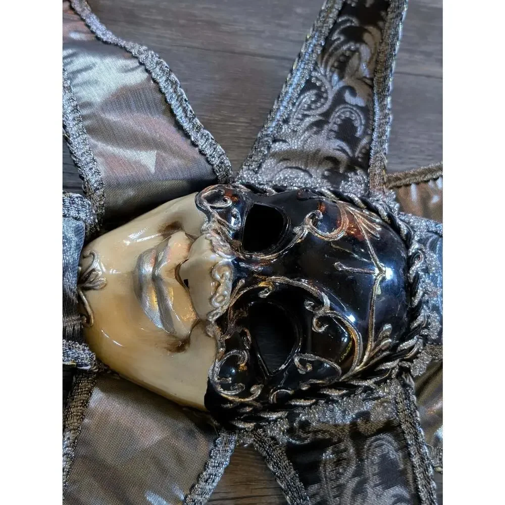 NEW! TOOMEY'S Mardi Gras HANDMADE JESTER Mask Full Face Black Silver Party